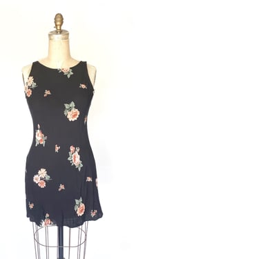 black floral sleeveless mini slip dress 