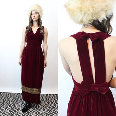 1960s WINE VELVET maxi dress OPEN back xs | new fall winter 