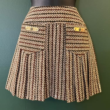 mod wool mini skirt 1960s autumnal pleated campus skirt medium 
