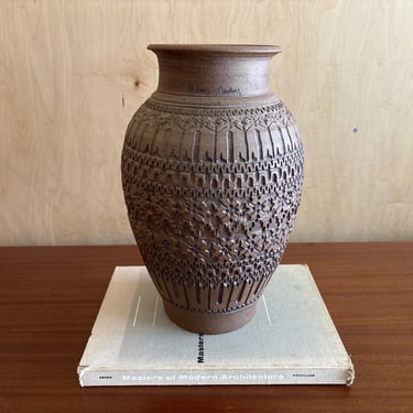 Stoneware incised vase