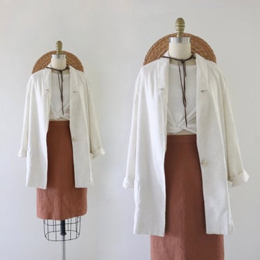 linen jacket -vintage 90s white beige natural casual library blazer 