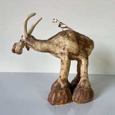 80's Todd Warner - Style Cow / Goat Pottery Sculpture 