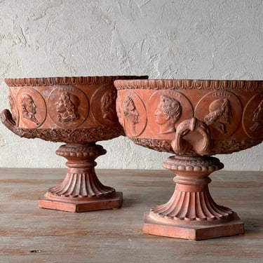 Pair of 19th C. French Terracotta Kylix with French Savants