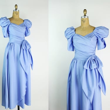 80s Lavender Party Dress / Vintage Lilac Dress / 1980s / Prom Dress / 80s Puffy Sleeves / Size XS/S 