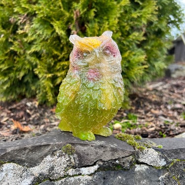 Owl Statue Resin Figurine Preserved Flowers 