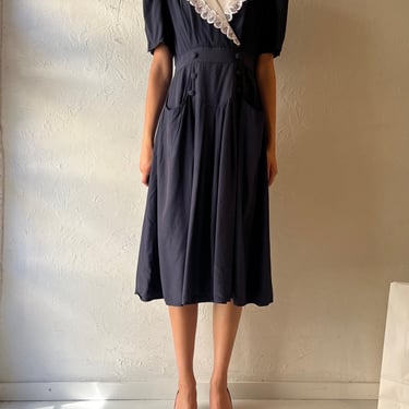 80s 'Scarlett' Black Collared Dress / Small 