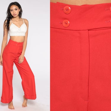 Red Bell Bottoms 70s Flare Pants Boho Hippie Bellbottom High Waisted Sailor Pants Bohemian Trousers High Rise Vintage 1970s Extra Small xs 