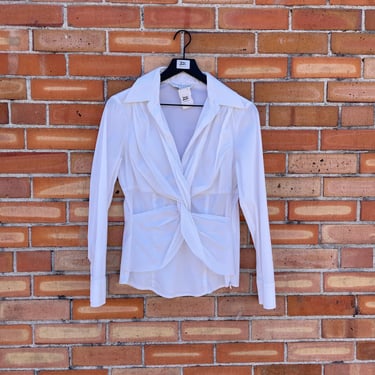white trina turk knot front wrap top cotton blouse / m medium 