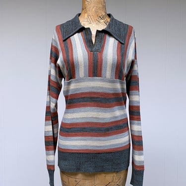 Vintage 1970s Striped Sweater, 70s Boho Acrylic Knit Pullover by Sundowner by Erika Strasberg, 34