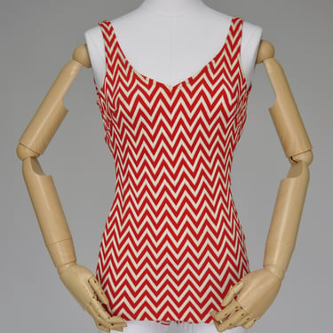 1960s red white chevron swimsuit XS-M 