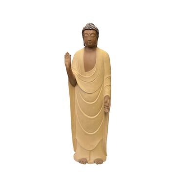 Chinese Tan Ceramic Standing Amitabha Shakyamuni Buddha Statue ws3054E 