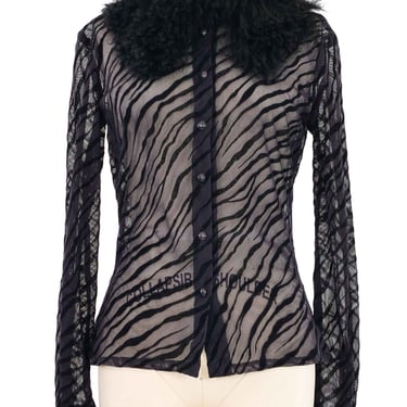 2000s Versus Versace Burnout Mesh Faux Fur Collar Blouse