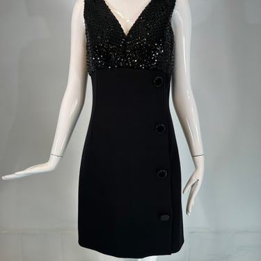Givenchy Couture Black Empire Plunge V Sequin Bodice & Black Knit Cocktail Dress 36