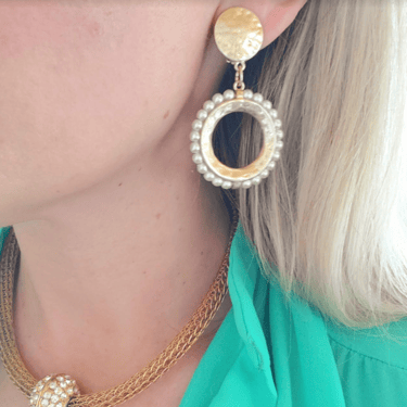 Hammered Gold and Pearl Earrings