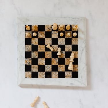 vintage French marble chess board with asymmetrical border