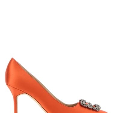 Manolo Blahnik Women Orange Satin Hangisi Pumps