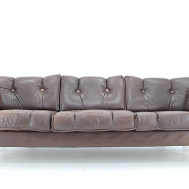 1970s Brown Leather 3-Seater Sofa, Denmark 