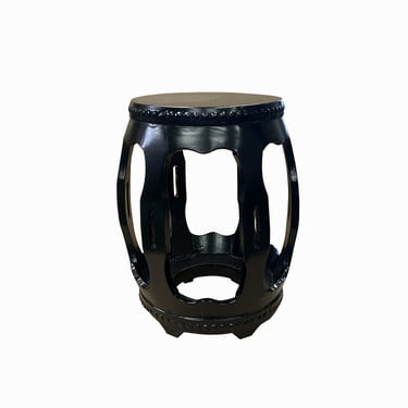 Chinese Black Lacquer Wood Open Ru Yi Bar Round Barrel Stool cs7708E 