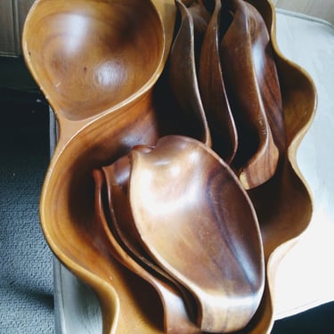 VINTAGE Monkey Pod Serving Tray and Bowls 