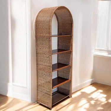 Vintage Rattan Arch Bookcase – Boho Woven Shelf, 82