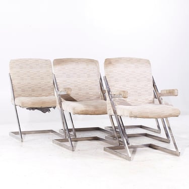 Milo Baughman Style DIA Mid Century Chrome Cantilever Z Dining Chairs - Set of 6 - mcm 