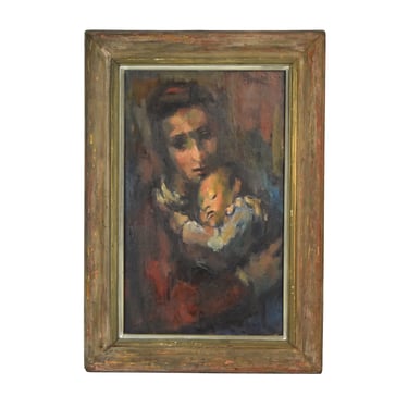 Francesco Serverio Perri Midcentury Oil Painting Mother and Child Chicago artist 