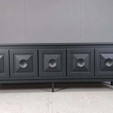 Black brutalist credenza, 1970s - vintage brutalist credenza - graphical brutalist credenza 