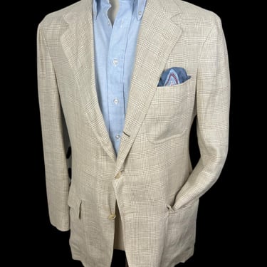 Vintage 1980s POLO RALPH LAUREN Linen 3 Roll 2 Sport Coat ~ 38 R ~ Plaid ~ jacket / blazer ~ Preppy / Ivy / Trad ~ Blue Label ~ Unstructured 