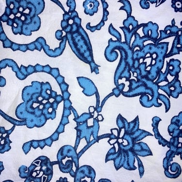 65” Round Cotton Block Print Paisley Floral Blue White Tablecloth~ French Country  Table Cloth~ Cottage Chic Kitchen Linens~ Table Decor 