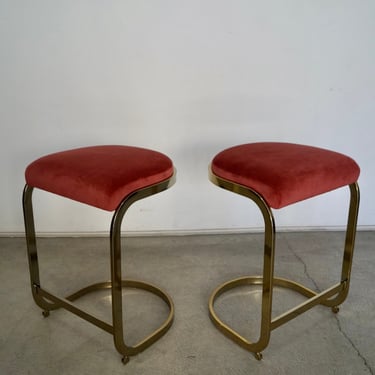Pair of 1970's Hollywood Regency Brass Counter Stools 