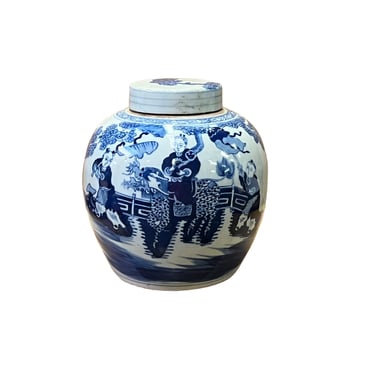Chinese Hand-paint Kid Kirin Blue White Porcelain Ginger Jar ws2817E 
