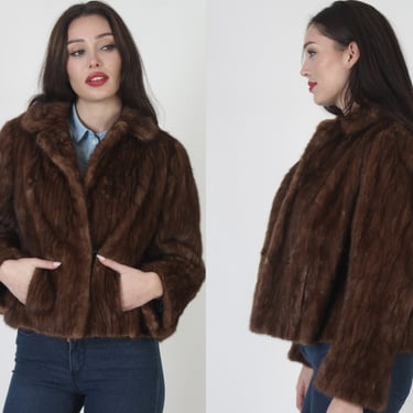Dark Brown Mink Short Waist Coat / Genuine Real Cropped Jacket / Vintage Fur Back Collar Waistcoat XL 