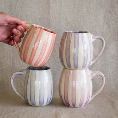 Candy Stripe Mugs | Handmade Ceramic Mug | Modern Pottery | Pink Lavender Purple Striped Mug | Teacup Coffee Mug | Cute Valentine's Day Gift 