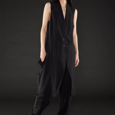 Long Asymmetric Linen Blend Vest in BLACK or KHAKI