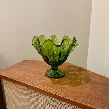 L.E. Smith Wintergreen Simplicity Number 4801 Crimped Compote – Produced 1964-1972 – MCM 7” Tall - Free Shipping 