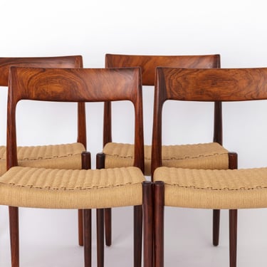 Set of 4 Niels Moller Model 77 Rosewood Chairs - 1950s Danish Design with Papercord Seats 