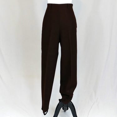 40s 50s Wool Ski Pants - 25" waist - Very Dark Brown - Thick Warm - Stirrup Foot - Vintage 1940s 1950s - XS 