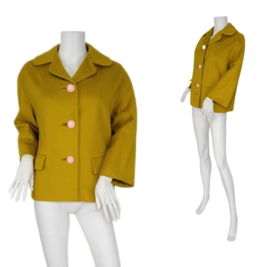 1960's Chartreuse Yellow Short Wool Coat I Jacket I Sz Med 