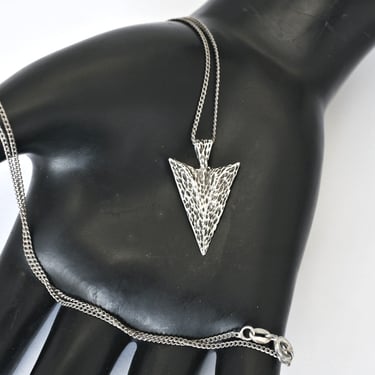 70's 14k white gold arrowhead goth rocker pendant on 18k curb chain necklace 