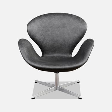 Vintage Arne Jacobsen Grey Leather "Swan" Chair for Fritz Hansen