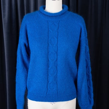 Vintage 90s Susan Bristol Cobalt Blue Cozy Mohair Roll Neck Sweater 