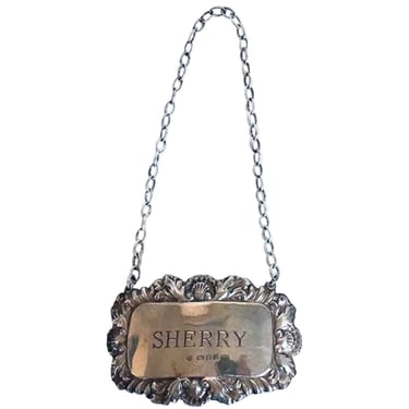 Vintage Sherry Sterling Silver Liquor Bottle Chain Tag. English DJ Silver Repairs Label. 4 available. 