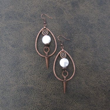Brutalist copper teardrop hoop earrings, artisan boho earrings, bohemian gypsy 
