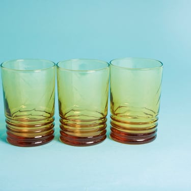 Set of 3 Vintage Amber Gradient Short Clear Glasses Cups 