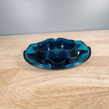 Vintage Blue Glass Ashtray 