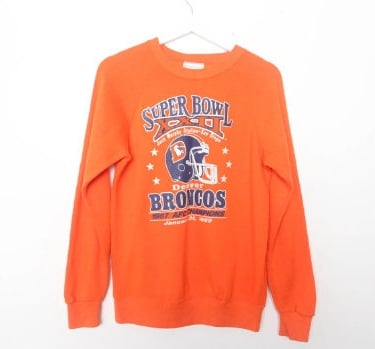 vintage DENVER BRONCOS 1987 orange & blue NFL football raglan sweatshirt -- authentic 80s vintage -- size medium 