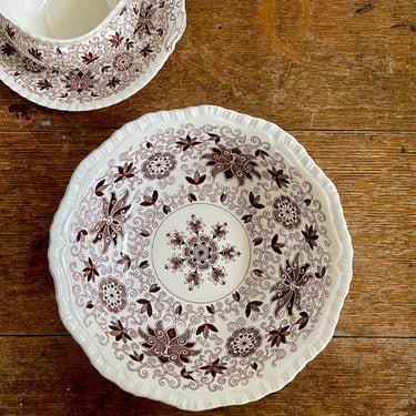 Mason’s Bow Bells Ironstone Brown + White Serving Bowl | Made in England | Brown + White Transferware | Floral Bowl Side Dish Large Bowl 