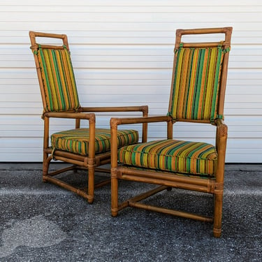 Henry Olko for Willow and Reed, 1950s Pavillion Collection High Back Rattan and Cane Armchairs - Set of 2 