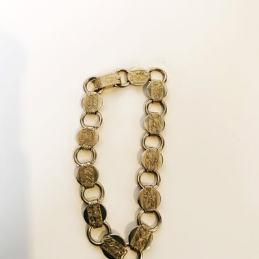 Vintage Sara Cov Bracelet with Engrave Flower Design , Silver Tone,  Sarah Coventry Jewelry, Silvertone Chain Circle Bracelet 