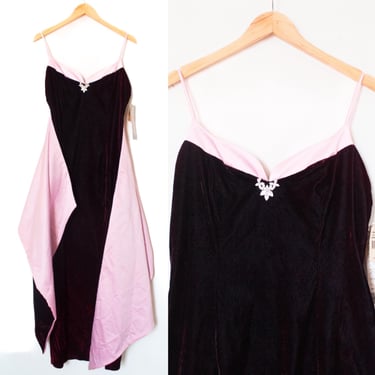 Roberta | Vintage 80’s/90’s Burgundy & Pink Velvet Strap Formal Dress | Size 11 